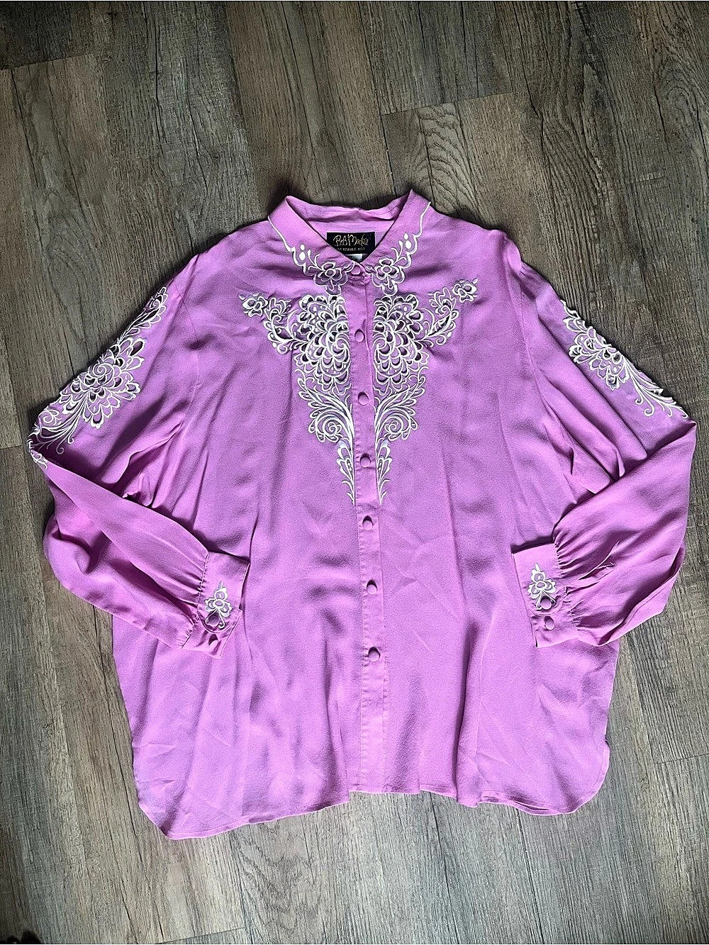 Bob Mackie 100% Silk Embroidered Button Down in Pink Size 3X